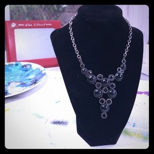 Bold Onyx & Silver Circle Design Plated Necklace